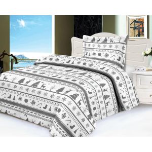 Povlečení CHRISTMAS, mikroflanel, vánoční motiv, šedé, 140x200cm + 70x90cm