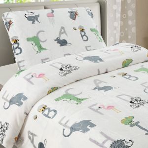 Povlečení dětské ABCD, písmenka se zvířátky na bílé, mikroflanel, 140x200cm + 70x90cm