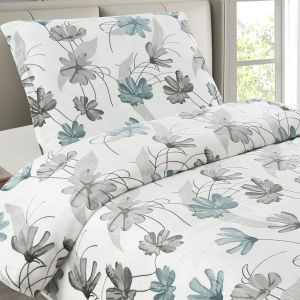 Povlečení GABRIELA, tyrkysové a šedé květy, mikroflanel, 140x200cm + 70x90cm