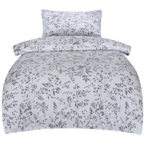 Povlečení GLORIA, šedý květinový vzor, bílé, bavlněný mako satén, 140x200cm + 70x90cm