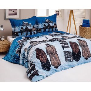 Povlečení Matějovský JOSEF LADA NA PŮLNOČNÍ, modro-bílé, bavlna hladká digitál, 140x200cm + 70x90cm