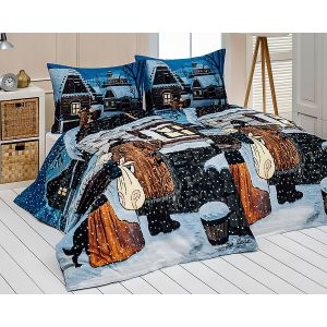 Povlečení Matějovský JOSEF LADA SLOUHA, modré, bavlna hladká digitál, 140x200cm + 70x90cm