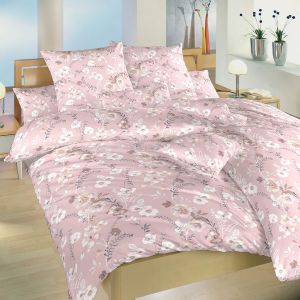 Povlečení KVÍTÍ NA PUDROVÉM, květinový vzor, krep, 140x200cm + 70x90cm