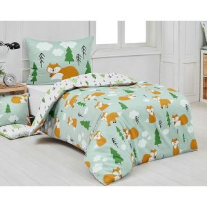 Dětské povlečení Matějovský FORREST, liška na zelené, bavlna hladká, 140x200cm + 70x90cm