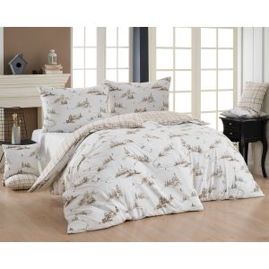 Povlečení Matějovský FROSTY, béžové káro a zimní vzor, flanel premium (více rozměrů)