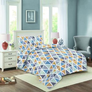Povlečení NELA 03 TRIANGULO, modro-okrové trojúhelníky, bavlna hladká, 140x200cm + 70x90cm 