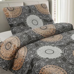 Povlečení NELSON, mandaly, béžovo-šedá, mikroflanel, 140x200cm + 70x90cm