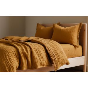 Povlečení Prem MUŠELÍN PREMIUM OKROVÉ, jednobarevné, okrové, mušelín, 140x200cm + 70x90cm