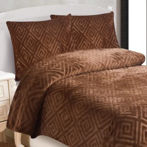 Povlečení STRUKTURA AZTEC OŘÍŠEK, jednobarevné, geometrický vzor, mikroflanel, 140x200cm + 70x90cm