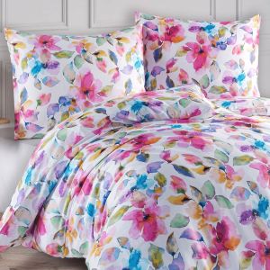 Povlečení VIBRANCE, barevné květy, růžové, bavlněný satén, 140x200cm + 70x90cm