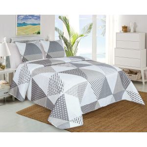 Přehoz na postel TEREZ šedo-béžový geometrický vzor, 140x220cm, jednolůžkový + povlak 45 x 45cm