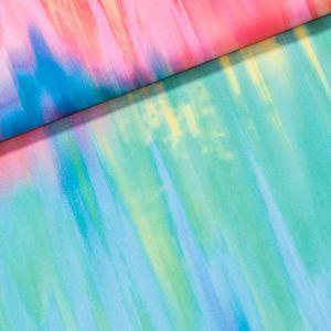 Šatovka polyesterová / umělé hedvábí 7092/01, abstraktní duhový vzor, š.145cm (látka v metráži)