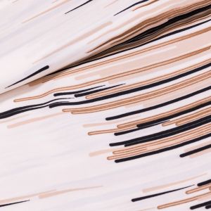 Šatovka / polyesterové hedvábí 30931 hnědé a černé čáry na smetanové, š.140cm (látka v metráži)