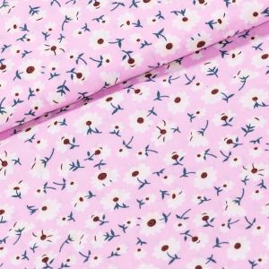 Šatovka viskózová 3136 H, krémové kytičky na růžové, š.145cm (látka v metráži)