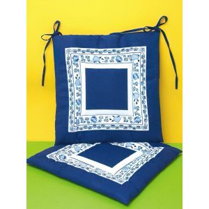 Hladký sedák CIBULÁK, modrobílý, čtverec 37x37cm, 2 kusy