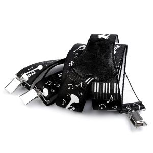 Šle unisex HUDEBNÍ - NOTY A NÁSTROJE, délka 120cm, šíře 4cm, tvar Y, černé, 650328/04