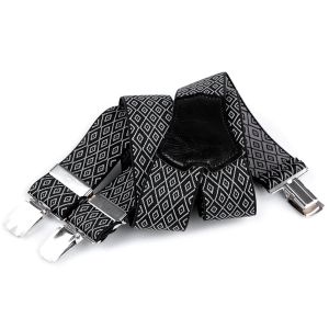 Šle pánské, délka 120cm, šíře 3,5cm, tvar Y, černo-bílé káro, 650352/03