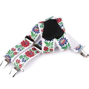 Šle pánské FOLKLOR BÍLÉ, délka 120cm, šíře 4cm, tvar Y, květinový vzor, 650363/01