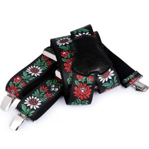 Šle pánské FOLKLOR ČERNÉ, délka 120cm, šíře 4cm, tvar Y, květinový vzor, 650363/03