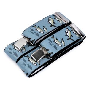 Šle pánské rybářské RYBY, délka 120cm, šíře 4cm, tvar Y, světle šedo-modré, 650368/01