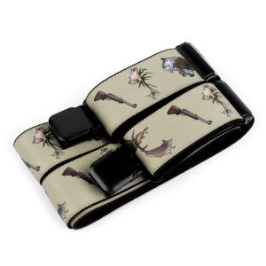 Šle pánské myslivecké PUŠKY A JELENI, délka 120cm, šíře 4cm, tvar Y, béžovo-zelené, 650370/03