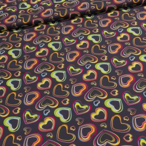 Slunečníkovina/kočárkovina OXFORD 004-2 barevná srdce na šedé, š.160cm (látka v metráži)