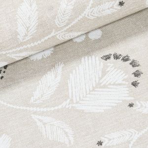 Směsové plátno ADA BÉŽOVÁ, bílé květiny, š.140cm (látka v metráži)