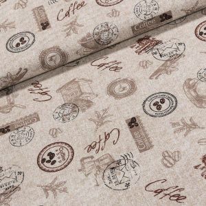 Směsové plátno CAVE káva na béžové, š.140cm (látka v metráži)
