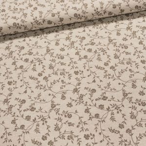 Směsové plátno F-6245 šedé popínavé rostliny na režné, š.140cm (látka v metráži)