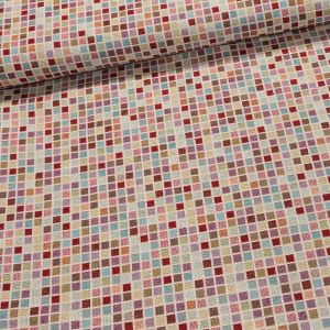 Směsové plátno (gobelín) JACQUARD GEO barevné kostičky, červená, š.140cm (látka v metráži)