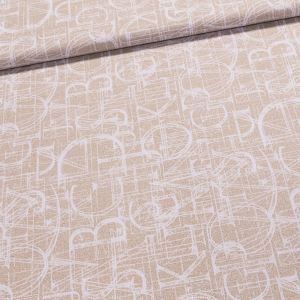 Směsové plátno LEONARDO BÉŽOVÁ písmena na béžové, š.140cm (látka v metráži)