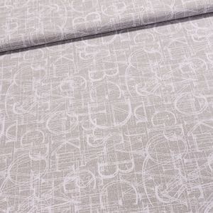 Směsové plátno LEONARDO ŠEDÁ písmena na šedé, š.140cm (látka v metráži)