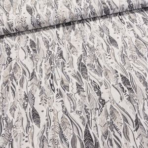 Směsové plátno LIVING STOUR, peříčka, béžovo-šedá, š.140cm (látka v metráži)