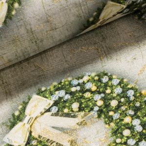 Směsové plátno vánoční GOLD 22383-1001, zelené věnečky, zlatý lurex, š.150cm (látka v metráži)