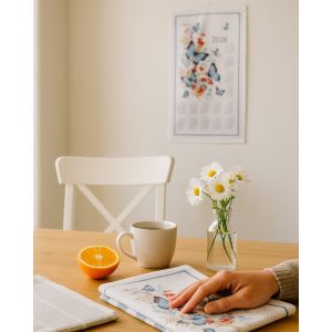 Textilní kalendář, utěrka MOTÝLCI 2026, bílý, 40x70cm, bez hůlky