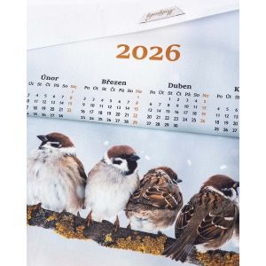 Textilní kalendář, utěrka VRABČÁCI 2026, světle šedý, 50x70cm, bez hůlky