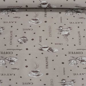 Ubrus PVC s textilním podkladem 1046-1 FANTASTIK, káva na béžové pytlovině, š.140cm (metráž)