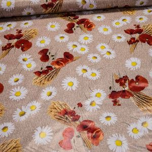 Ubrus PVC s textilním podkladem 605-1 vlčí máky a kopretiny na režné pytlovině, š.140cm (metráž)