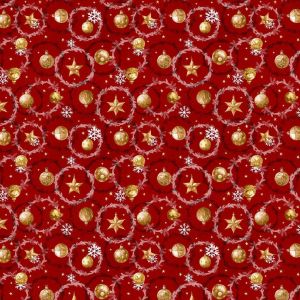 Ubrus PVC s textilním podkladem vánoční 1265-1, vánoční zlaté baňky na červené, š.140cm (metráž)