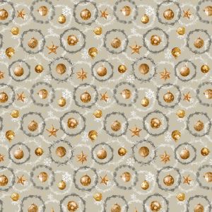 Ubrus PVC s textilním podkladem vánoční 1265-2, vánoční zlaté baňky na šedé, š.140cm (metráž)