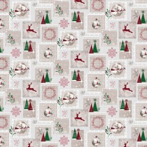 Ubrus PVC s textilním podkladem vánoční 6352-01, vánoční kouzlo na béžové, š.140cm (metráž)