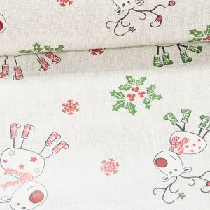 Ubrus PVC s textilním podkladem vánoční N4B/01 sobíci na béžovém žíhání, š.140cm (metráž)