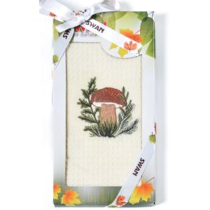 Utěrka SWAN 63 vaflová vyšívaná, dárkové balení, hříbek na smetanové, 1 kus 50x70cm