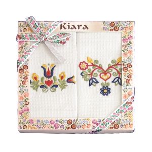 Utěrky KIARA 103 vaflové vyšívané, dárkové balení, folklór na bílé, 2 kusy 50x70cm