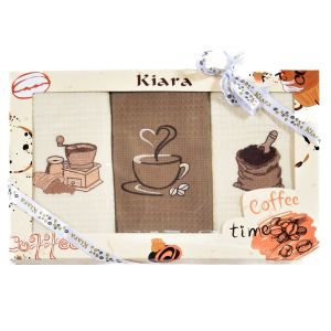 Utěrky KIARA 105 vaflové vyšívané, dárkové balení, káva a mlýnek, béžová, 3 kusy 50x70cm