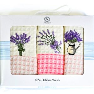 Utěrky MERLIN 92 vaflové vyšívané, dárkové balení, levandule, fialovo-růžová, 3 kusy 50x70cm