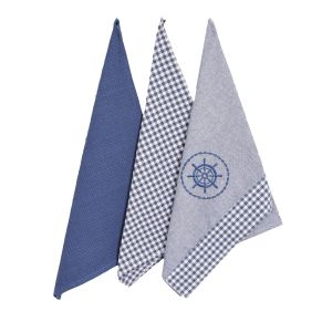Kuchyňské utěrky 2203 KRUH A KÁRO, modrá 3 kusy, 45x70cm
