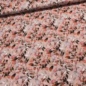 Viskózový úplet DIGITÁLNÍ TISK 2903 1161 lístky na béžové, š.150cm (látka v metráži)