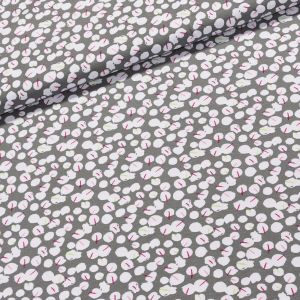 Viskózový úplet VISC 255 bílá kolečka s čárkami na šedé, š.170cm (látka v metráži)