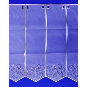 Voálová vitrážová záclona V409 vyšívaný černošedý ornament, s bordurou, bílá (více výšek, v metráži)